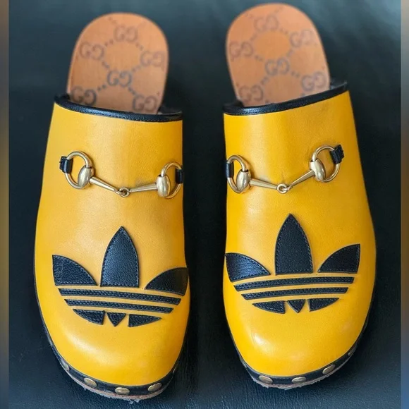 Gucci + Adidas RARE yellow and black horsebit wooden clogs SZ 39 🤌🔥⭐️⚡️👩🎤 - Picture 7 of 16
